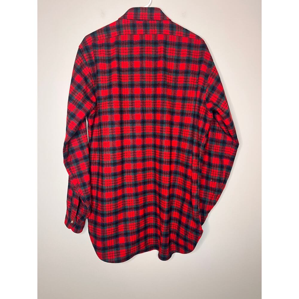 1970s Pendleton Red Spruce Green Christmas Plaid Wool Dagger Collar Shirt L Long - Picture 7 of 7